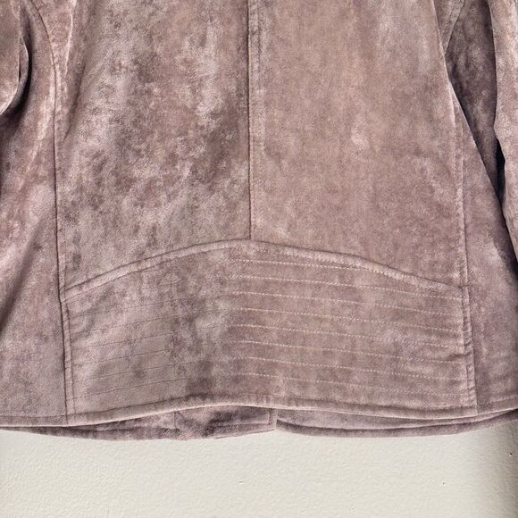 BLANK NYC Faux Suede Moto Jacket Size Large Tan Asymmetrical Zip Up Lined Grunge - Picture 13 of 15